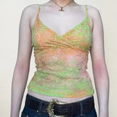 BXOXO y2k Lace Tie Dye Camis Chic Slim-fitting Cropped Top for Women Vintage 90s Mini Vest Summer Holiday Sexy Transparent Tees
